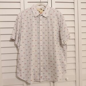 Men's Robert Graham White Shirt with Multicolor Glasses Print